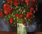有红色罂粟花的花瓶 - 文森特·威廉·梵高